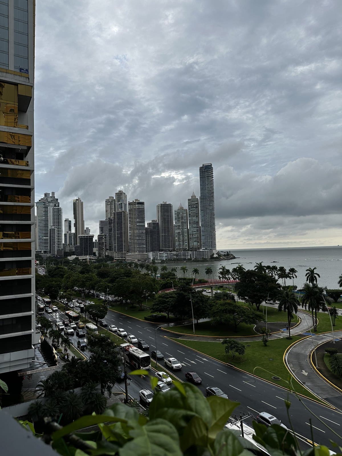 The view from Azahar's seventh-floor windows over Avenida Balboa to the bay and the Panama City skyline