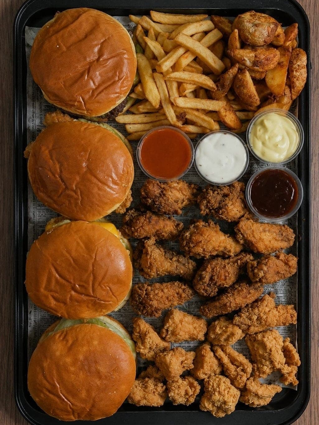 Wings and burgers tray at Alitas Salvajes Pub, Costa del Este, Panama City