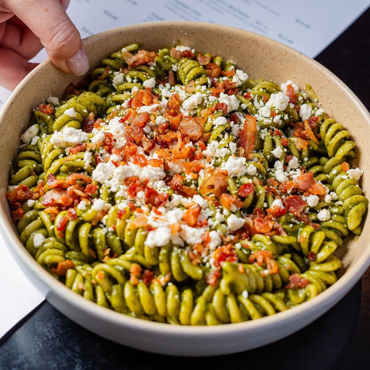 Pesto fusilli at Botanica, San Francisco, Panama City