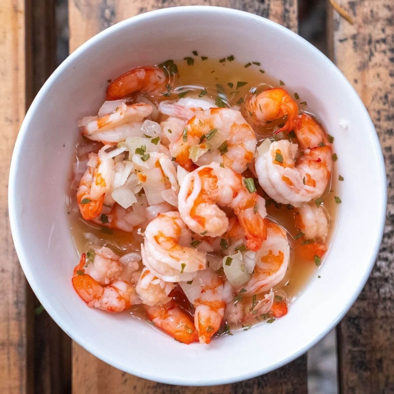 Classic Panamanian shrimp ceviche in a white bowl at Capitán Bahía, Casco Viejo, Panama City