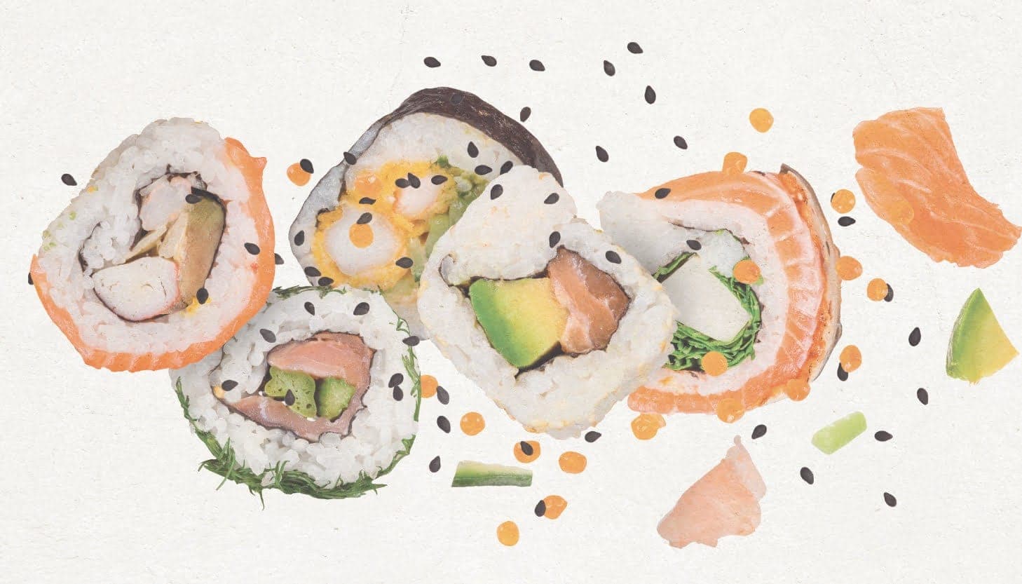 Rooftop sushi rolls plated at Casa Casco, Casco Viejo, Panama City