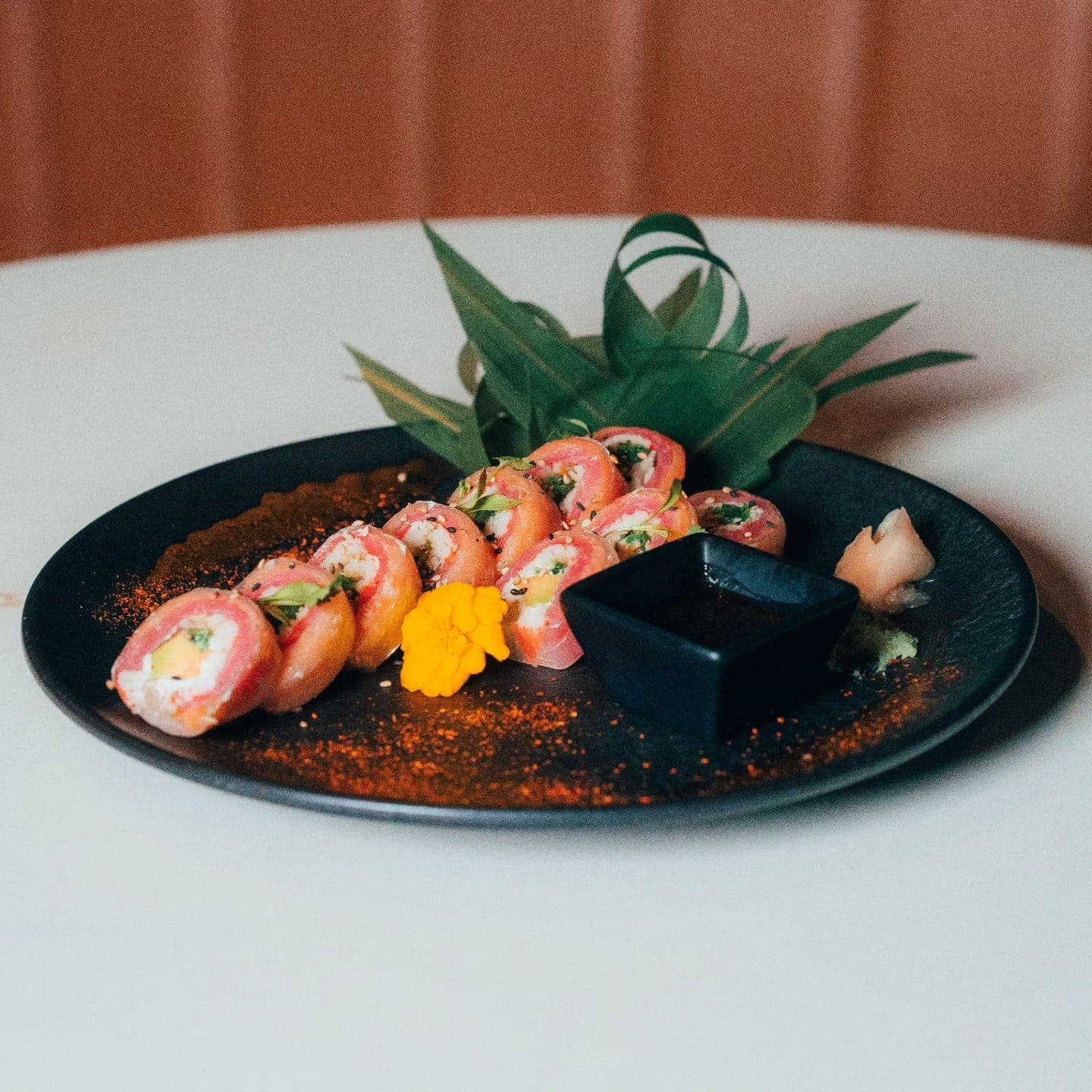 Salmon sushi-roll platter at El Viejo Santana, Casco Viejo, Panama City