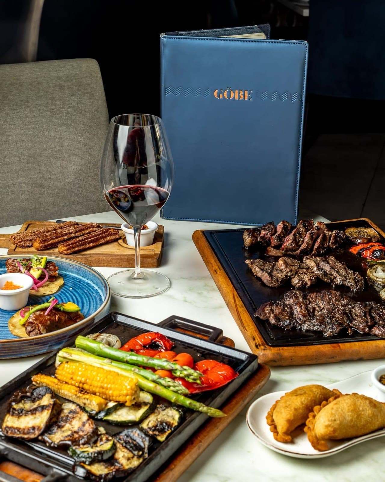 Grilled steak platter at Gobe Fish & Steak House, Costa del Este, Panama City