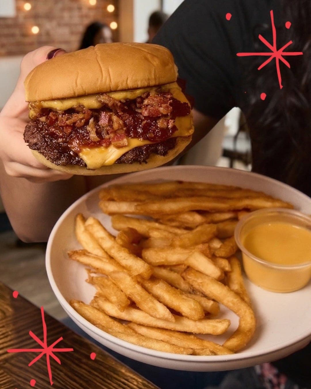 Bacon burger and fries at Happy Burger, Bella Vista, Panama City