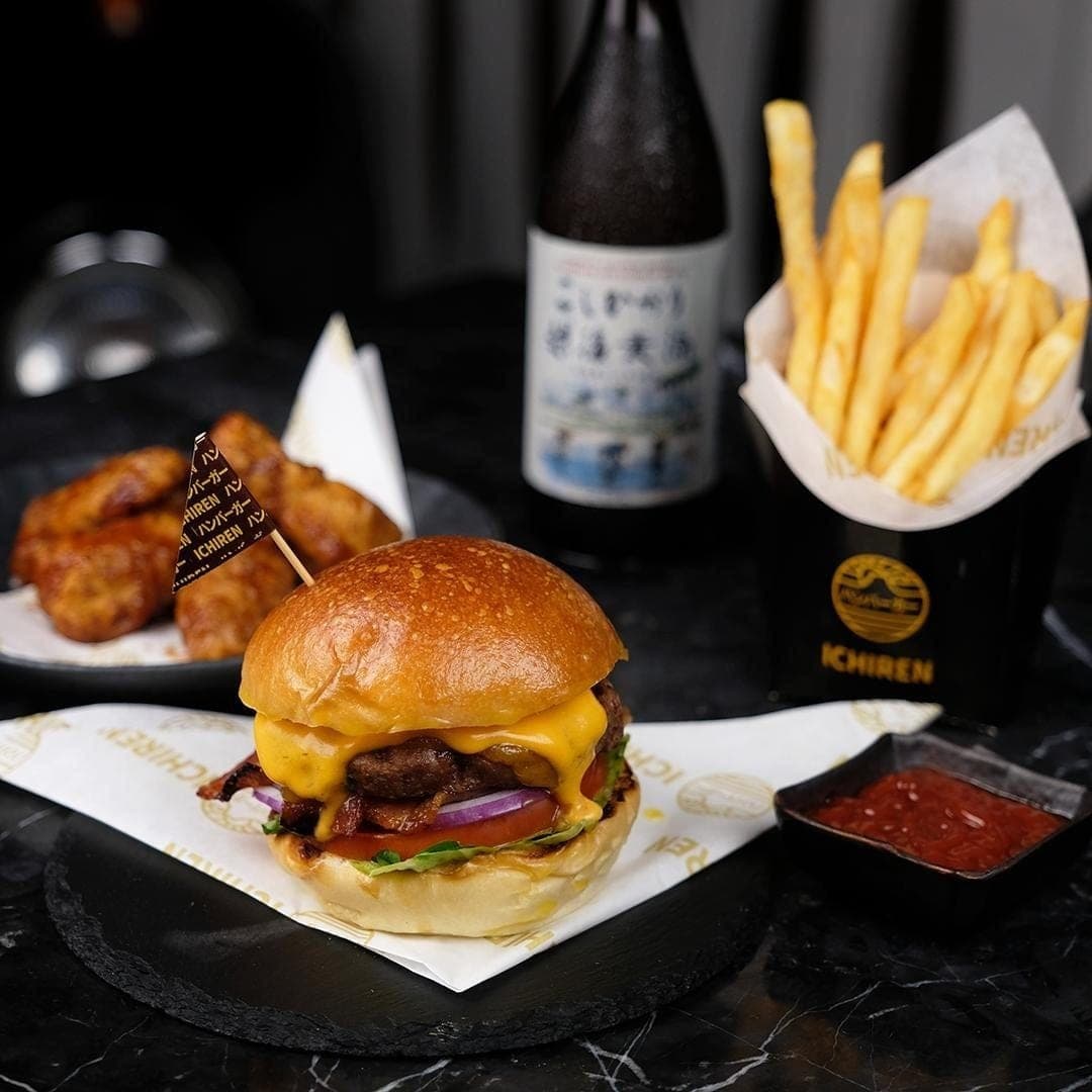 Japanese-style cheeseburger with fries at Ichiren Burger, Casco Viejo, Panama City