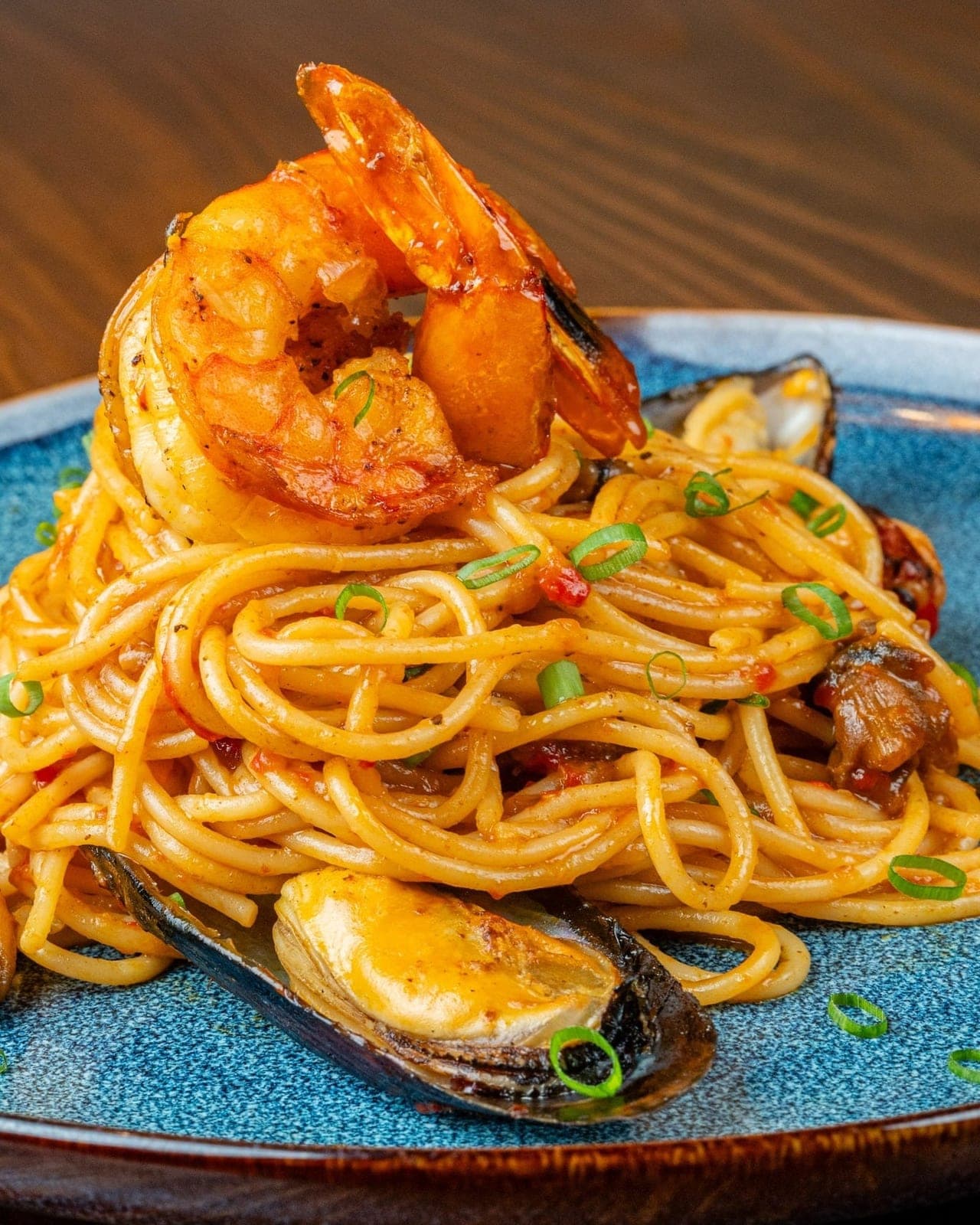 Seafood spaghetti at Leaf Restaurant, Costa del Este, Panama City
