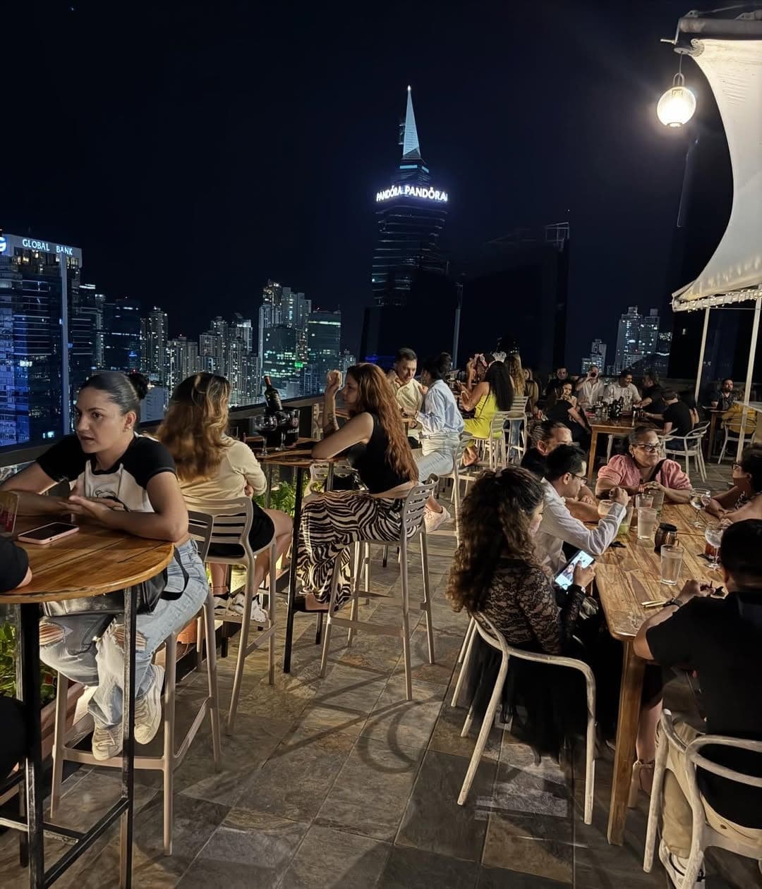Night view from the terrace at Luna Rooftop, Obarrio, Panama City