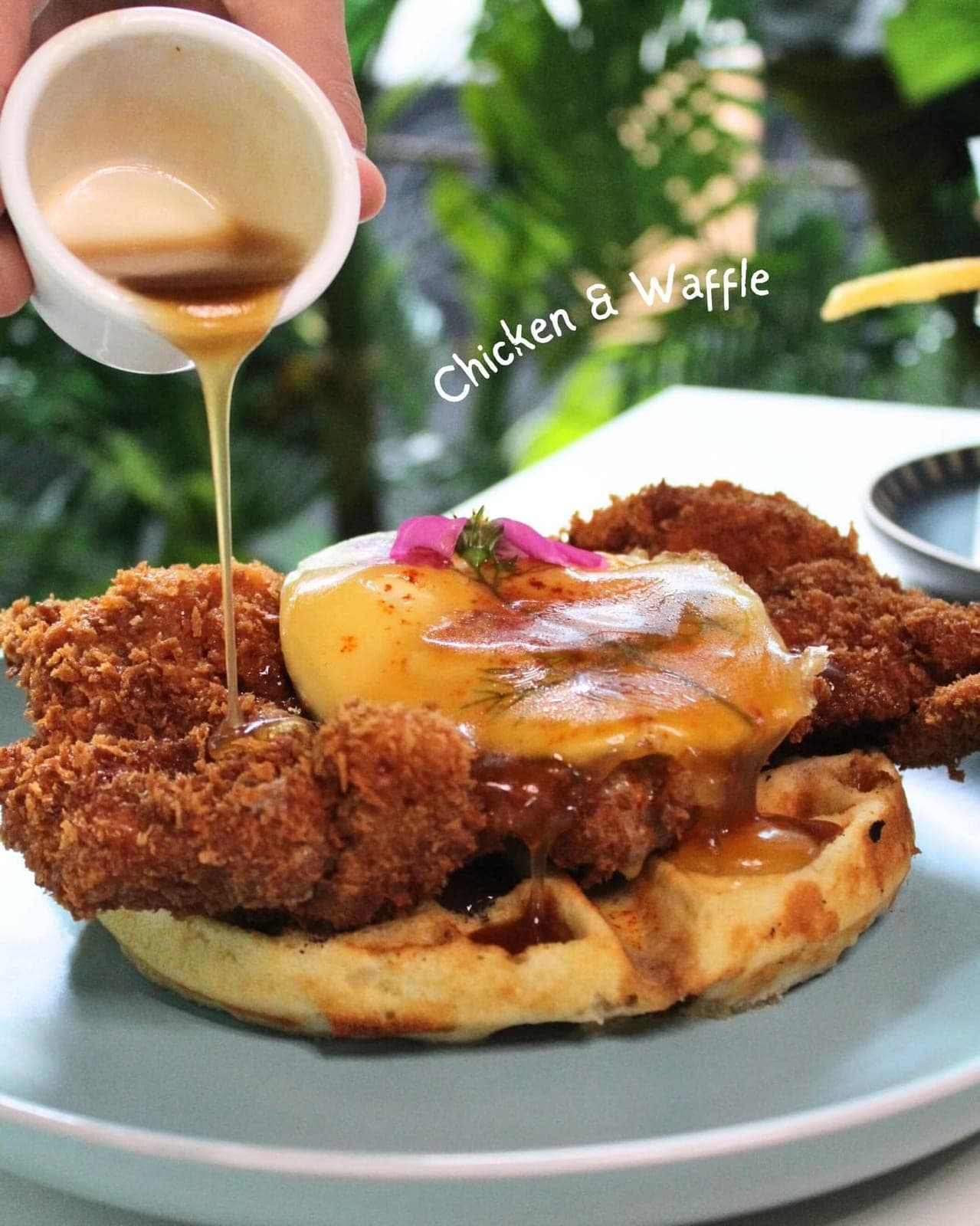 Chicken and waffle at Michael's Restaurant, Marbella, Panama City