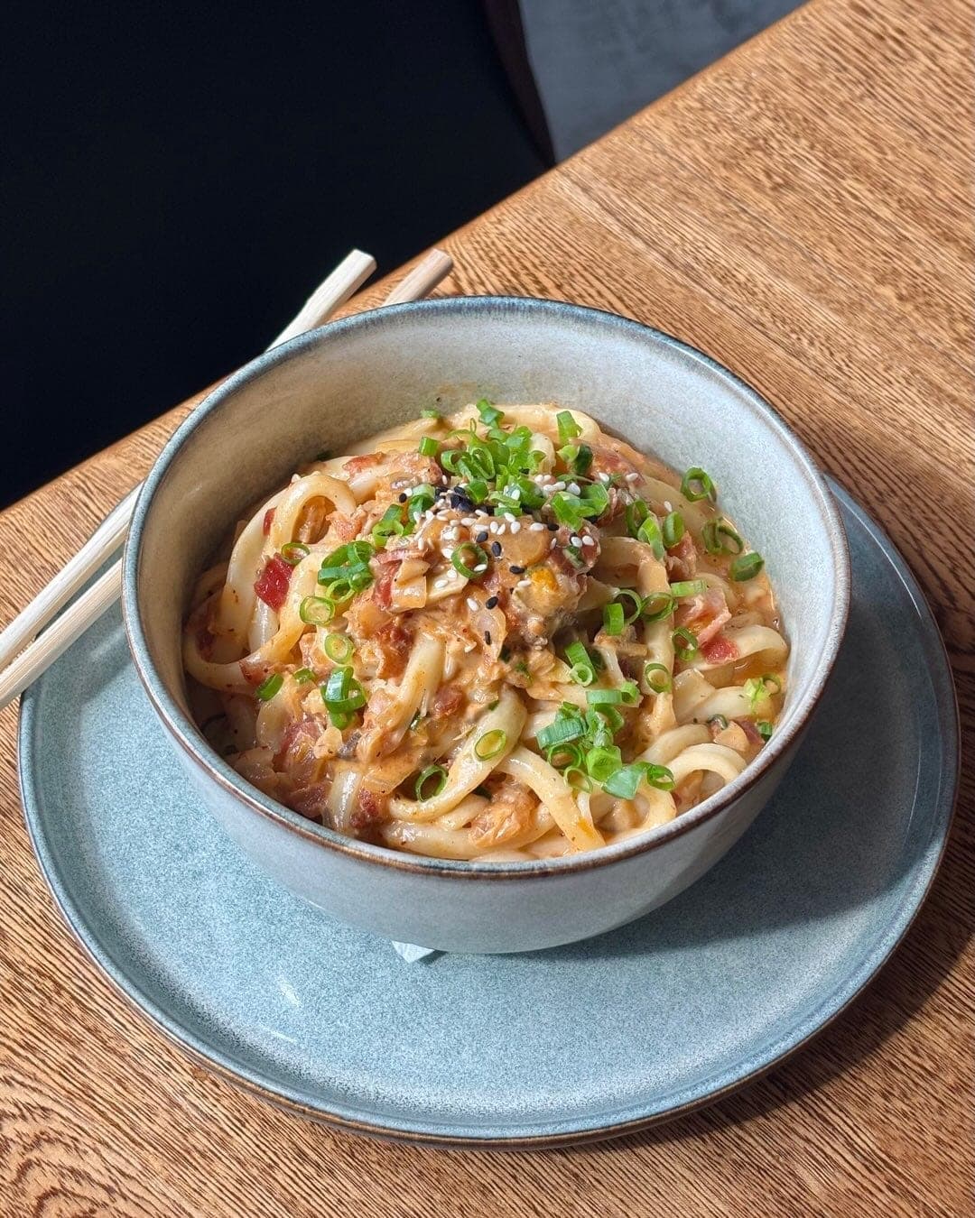 Creamy bacon kimchi udon at MomO Coffee Shop, Obarrio, Panama City