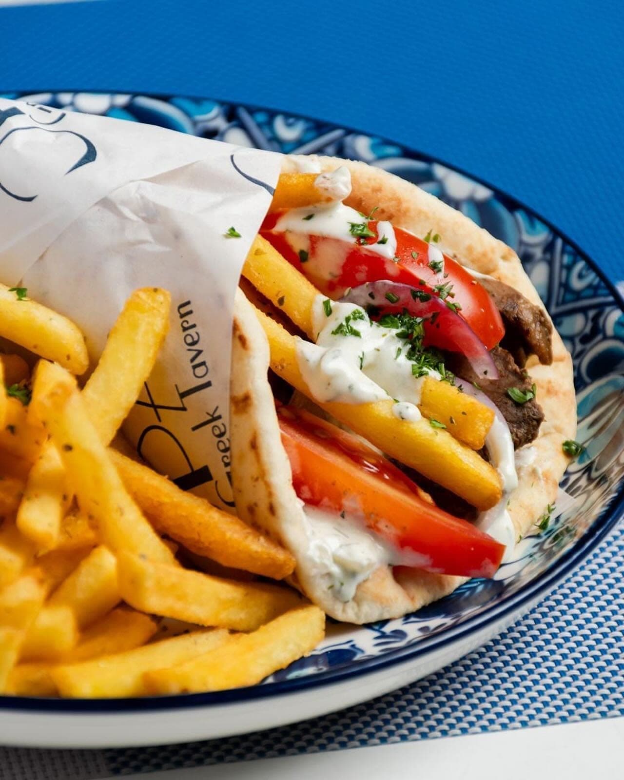 Greek gyro with fries at OPA Greek Tavern, Casco Viejo, Panama City