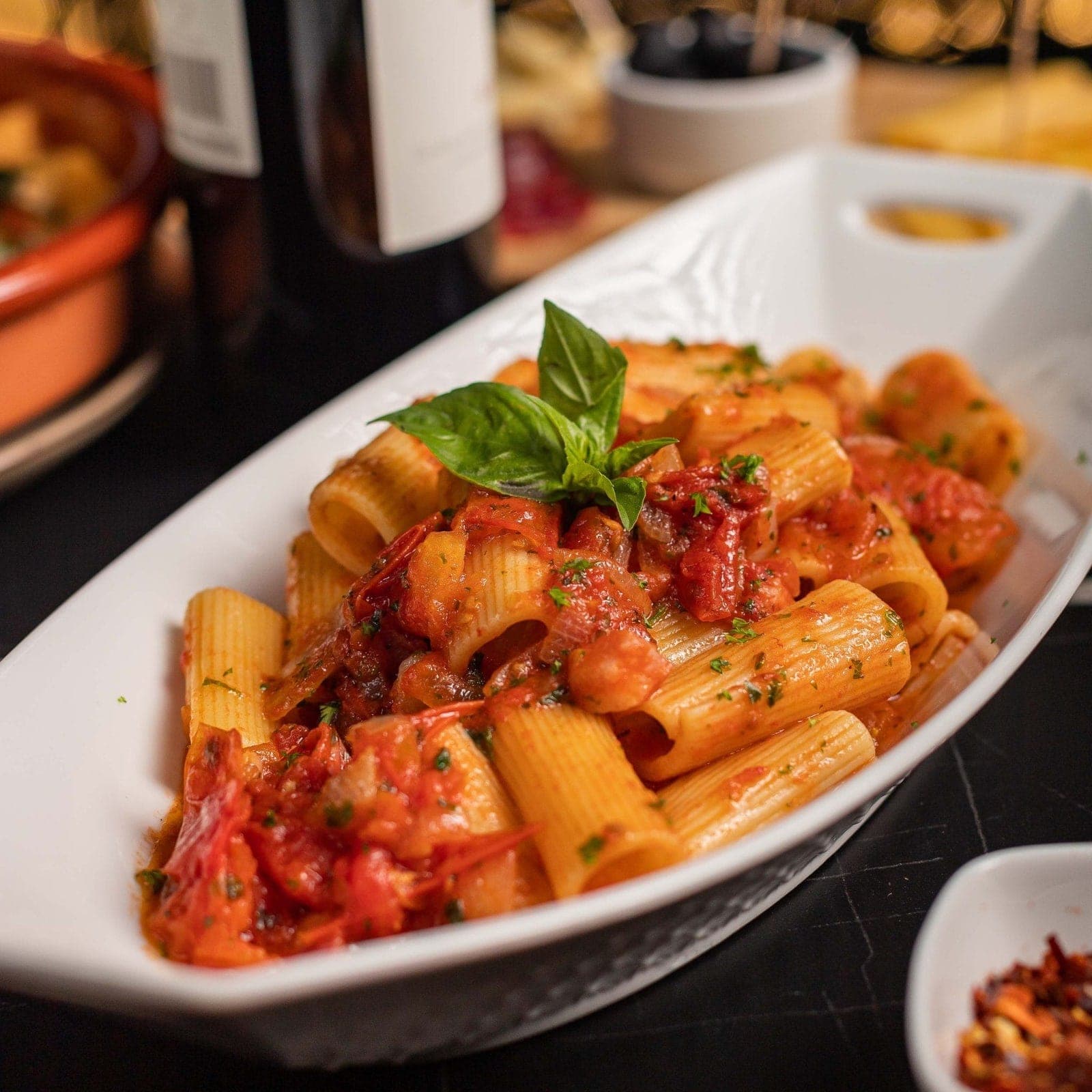 Rigatoni all'amatriciana with tomato sauce and basil at Pastissima, Casco Viejo, Panama City
