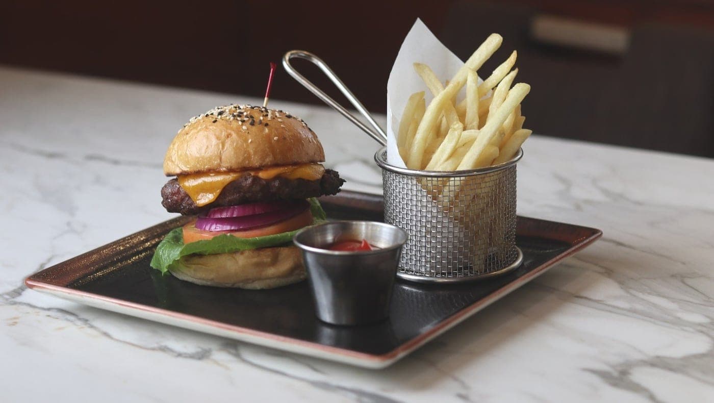 Burger and fries at Peacock Alley, Waldorf Astoria Panama, Bella Vista, Panama City