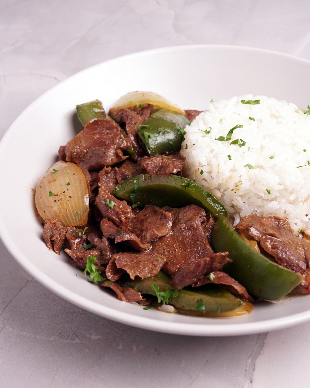 Pepper steak with rice at Pita Plus, Paitilla, Panama City