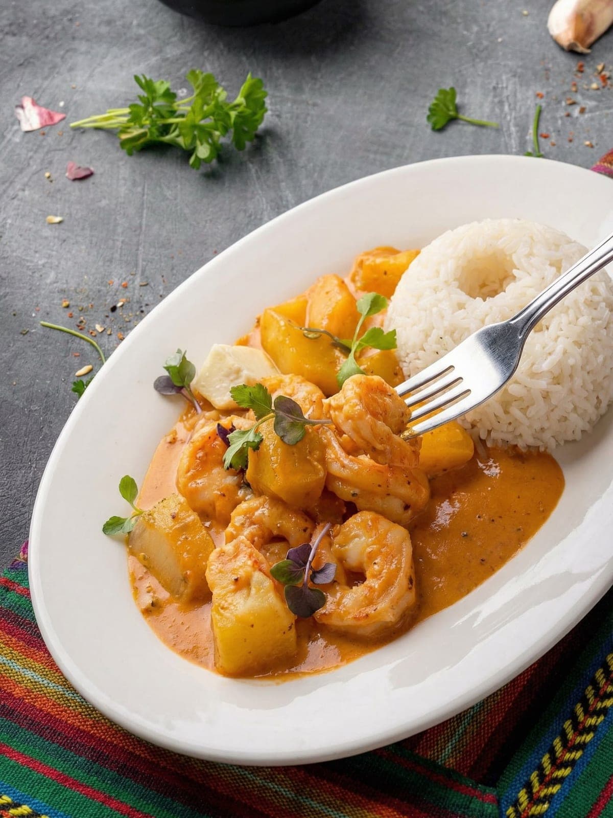 Camarones en salsa cremosa peruana en Nazca 21, Costa del Este, Ciudad de Panama
