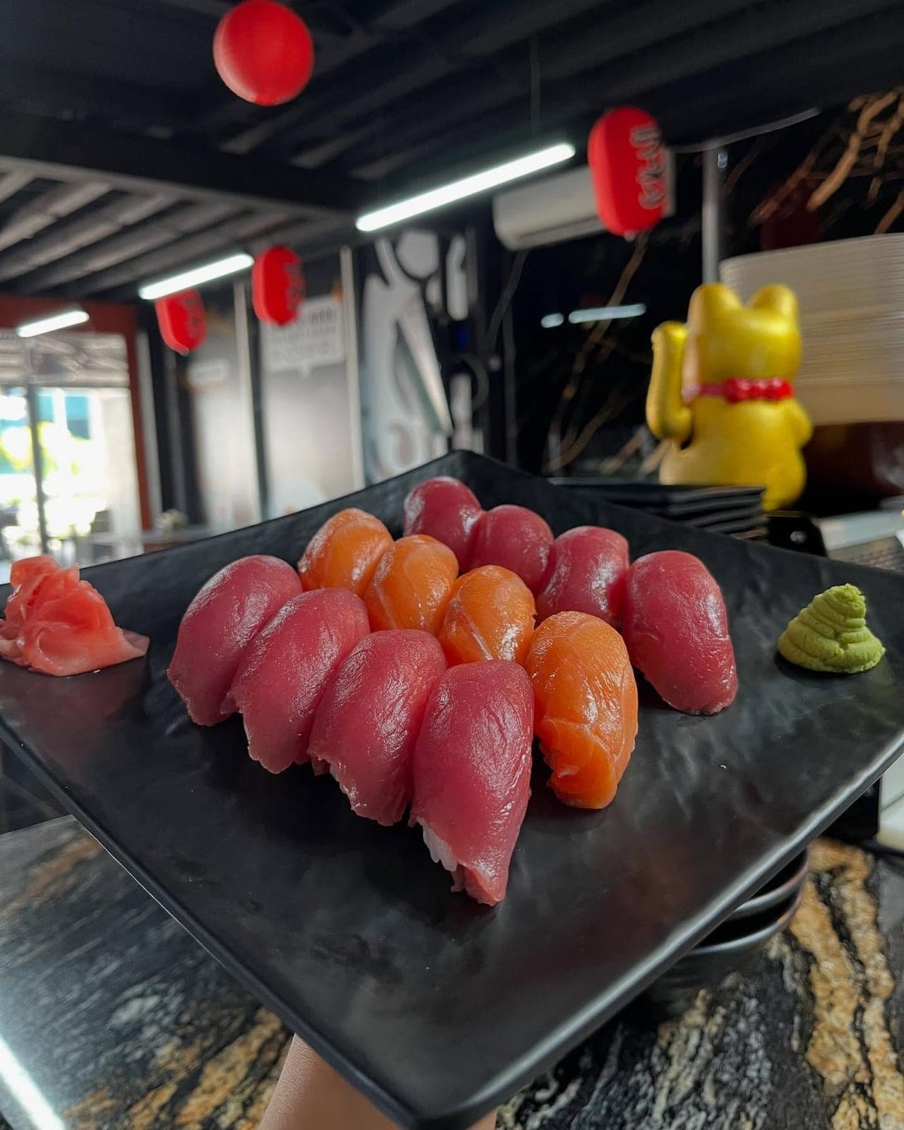 Tuna and salmon nigiri at Sushi Kazoku, Costa del Este, Panama City
