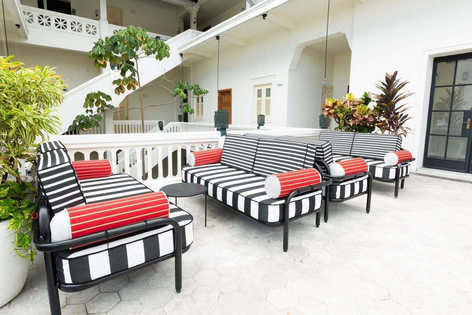 Open-air courtyard lounge at the American Trade Hotel, home of Tiempos Coffee, Casco Viejo, Panama City