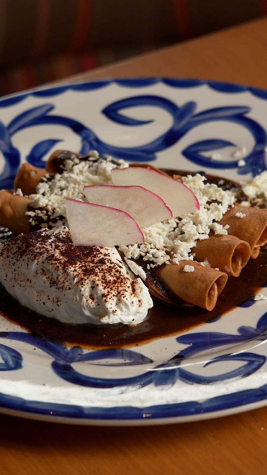 Enmoladas with mole poblano at Wahaka Restaurante, Marbella, Panama City
